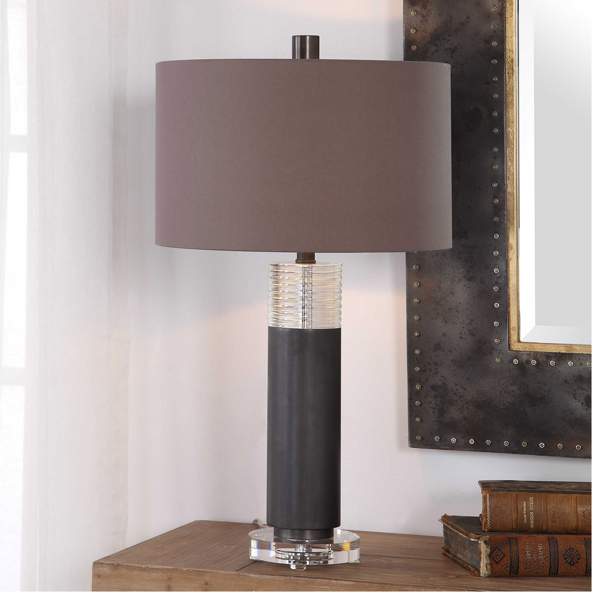 bronze and crystal table lamp